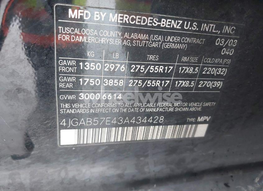 Photo 9 of 2003 Mercedes-benz Ml 350 (VIN 4JGAB57E43A434428)