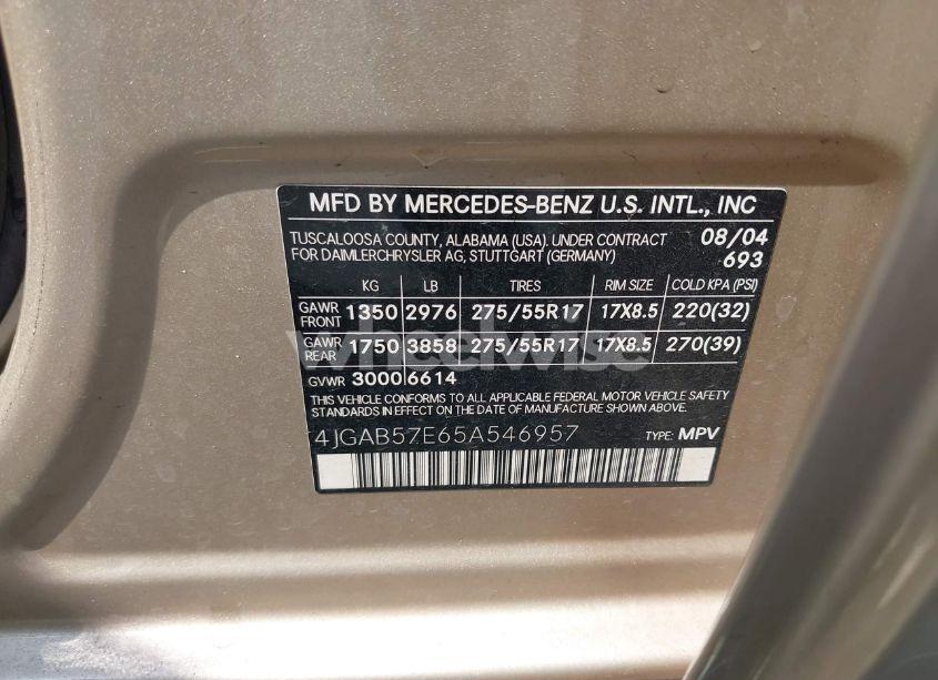 Photo 9 of 2005 Mercedes-benz Ml 350 4MATIC (VIN 4JGAB57E65A546957)