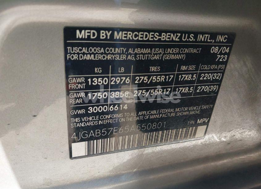 Photo 9 of 2005 Mercedes-benz Ml 350 4MATIC (VIN 4JGAB57E65A550801)