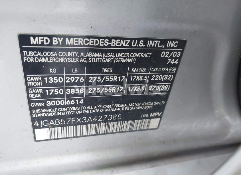 Photo 9 of 2003 Mercedes-benz Ml 350 (VIN 4JGAB57EX3A427385)