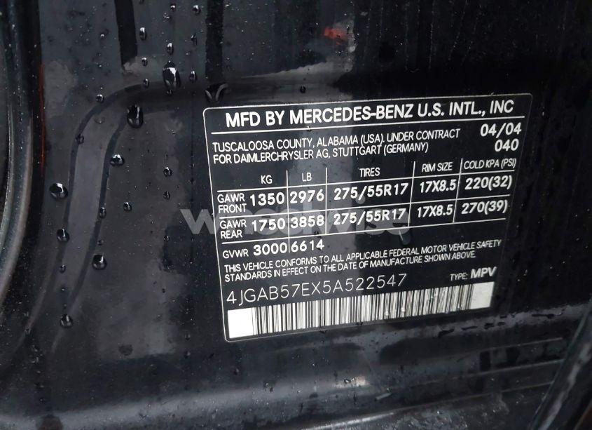 Photo 9 of 2005 Mercedes-benz Ml 350 4MATIC (VIN 4JGAB57EX5A522547)