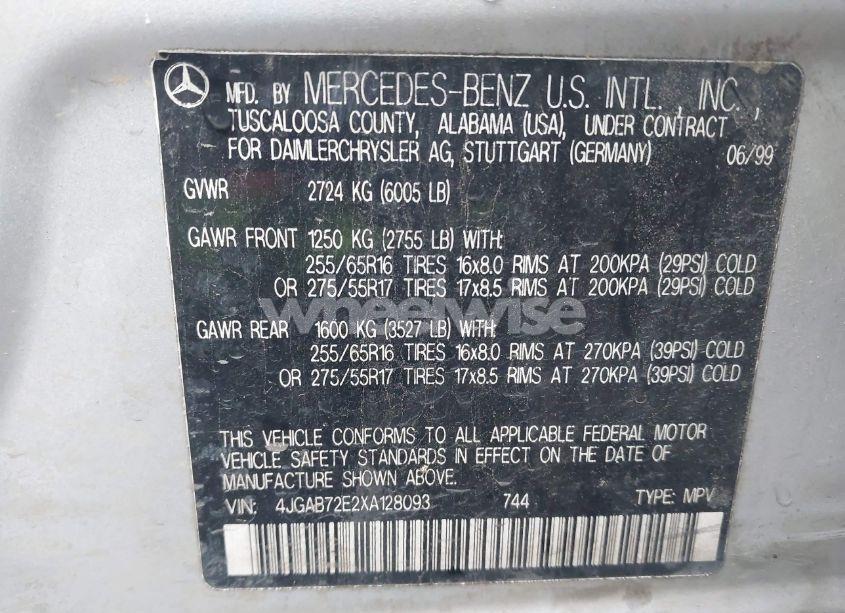 Photo 9 of 1999 Mercedes-benz Ml 430 (VIN 4JGAB72E2XA128093)