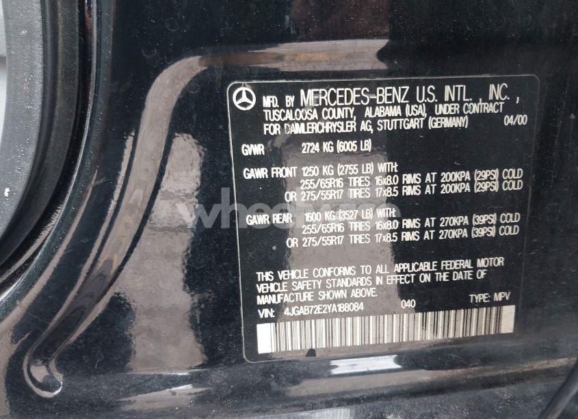 Photo 9 of 2000 Mercedes-benz Ml 430 (VIN 4JGAB72E2YA188084)