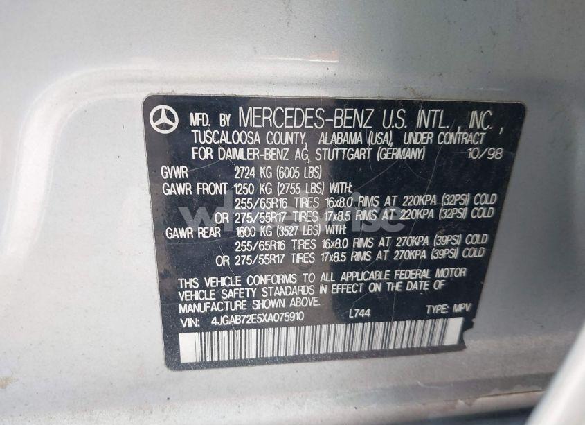 Photo 9 of 1999 Mercedes-benz Ml 430 (VIN 4JGAB72E5XA075910)