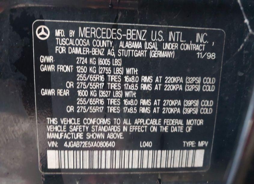 Photo 9 of 1999 Mercedes-benz Ml 430 (VIN 4JGAB72E5XA080640)