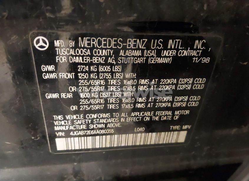 Photo 9 of 1999 Mercedes-benz Ml 430 (VIN 4JGAB72E6XA080355)