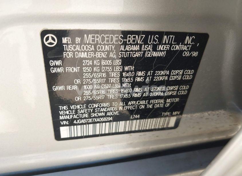 Photo 9 of 1999 Mercedes-benz Ml 430 (VIN 4JGAB72E7XA068294)