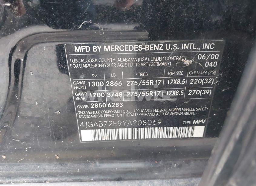Photo 9 of 2000 Mercedes-benz Ml 430 (VIN 4JGAB72E9YA208069)