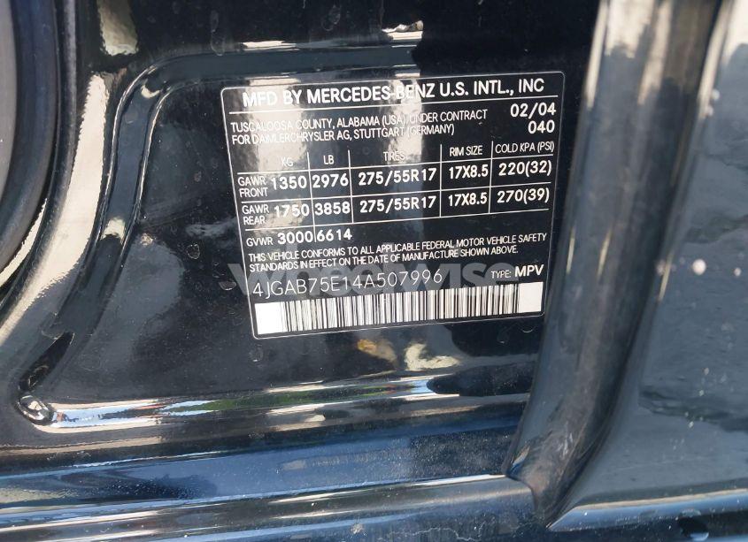 Photo 9 of 2004 Mercedes-benz Ml 500 4MATIC (VIN 4JGAB75E14A507996)