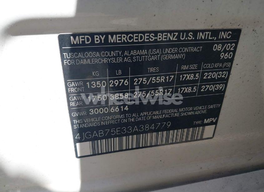 Photo 9 of 2003 Mercedes-benz Ml 500 (VIN 4JGAB75E33A384779)