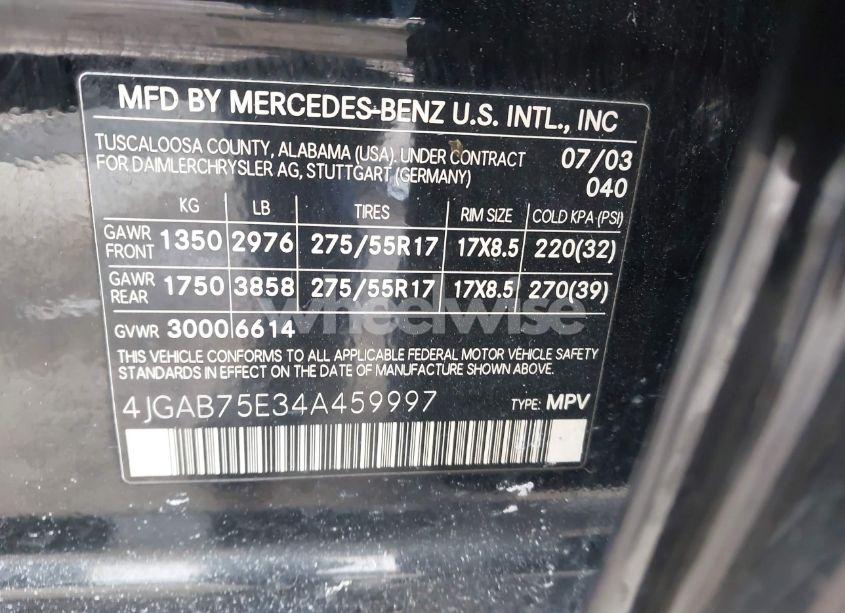 Photo 9 of 2004 Mercedes-benz Ml 500 4MATIC (VIN 4JGAB75E34A459997)