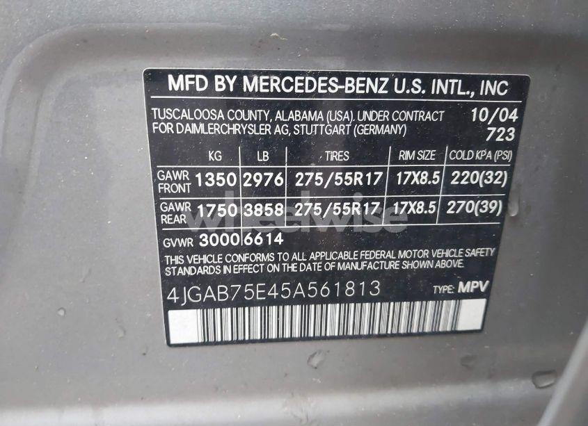 Photo 9 of 2005 Mercedes-benz Ml 500 4MATIC (VIN 4JGAB75E45A561813)