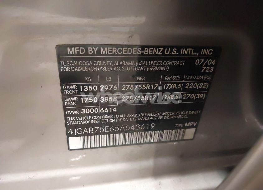 Photo 9 of 2005 Mercedes-benz Ml 500 4MATIC (VIN 4JGAB75E65A543619)