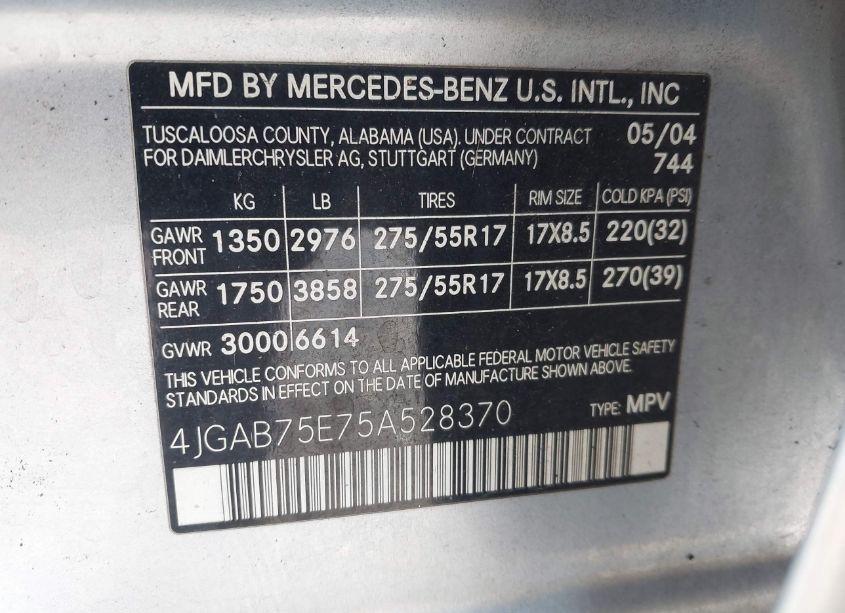 Photo 9 of 2005 Mercedes-benz Ml 500 4MATIC (VIN 4JGAB75E75A528370)