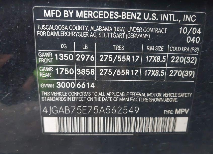 Photo 9 of 2005 Mercedes-benz Ml 500 4MATIC (VIN 4JGAB75E75A562549)