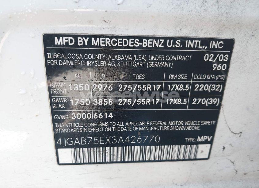 Photo 9 of 2003 Mercedes-benz Ml 500 (VIN 4JGAB75EX3A426770)