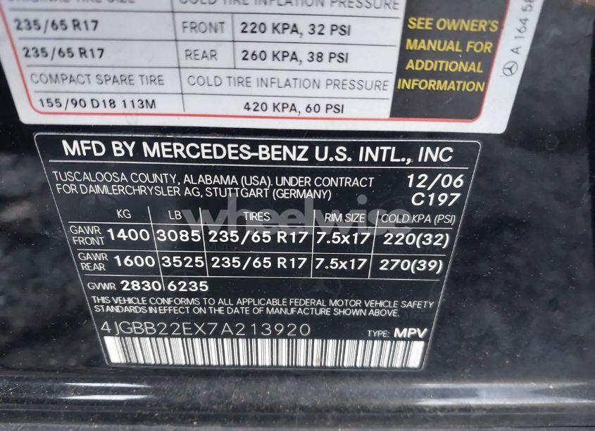 Photo 9 of 2007 Mercedes-benz Ml 320 CDI 4MATIC (VIN 4JGBB22EX7A213920)