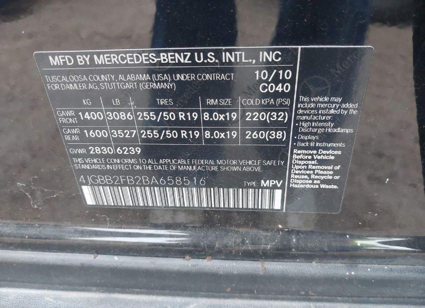 Photo 9 of 2011 Mercedes-benz Ml 350 BLUETEC 4MATIC (VIN 4JGBB2FB2BA658516)