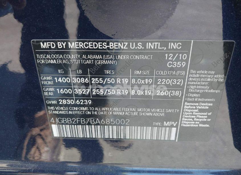 Photo 9 of 2011 Mercedes-benz Ml 350 BLUETEC 4MATIC (VIN 4JGBB2FB7BA685002)