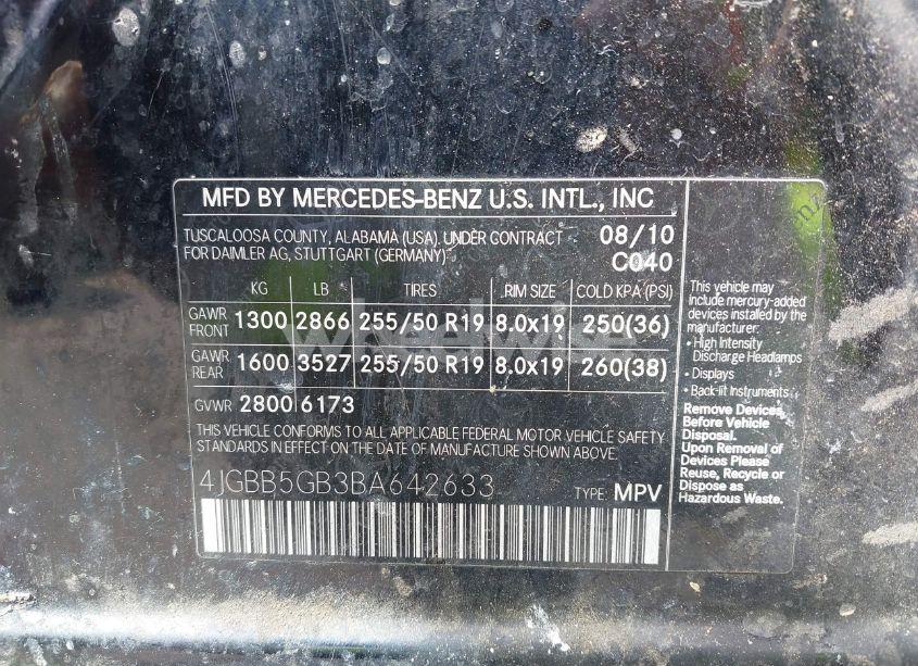 Photo 9 of 2011 Mercedes-benz Ml 350 (VIN 4JGBB5GB3BA642633)