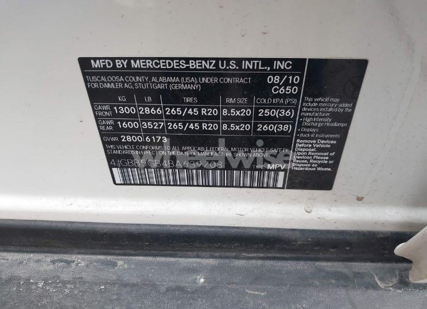 Photo 9 of 2011 Mercedes-benz Ml 350 (VIN 4JGBB5GB4BA639708)