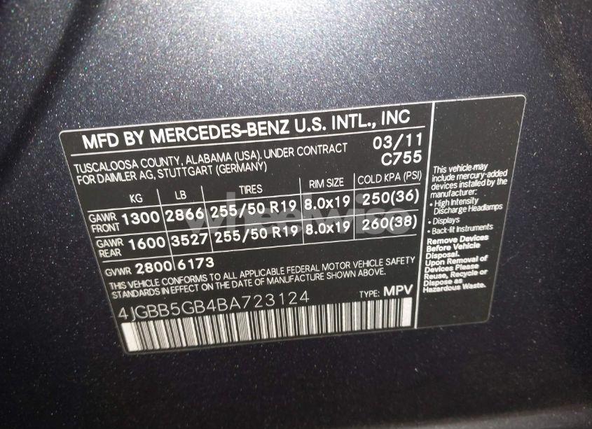 Photo 9 of 2011 Mercedes-benz Ml 350 (VIN 4JGBB5GB4BA723124)