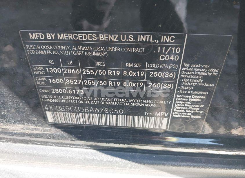 Photo 9 of 2011 Mercedes-benz Ml 350 (VIN 4JGBB5GB5BA678050)