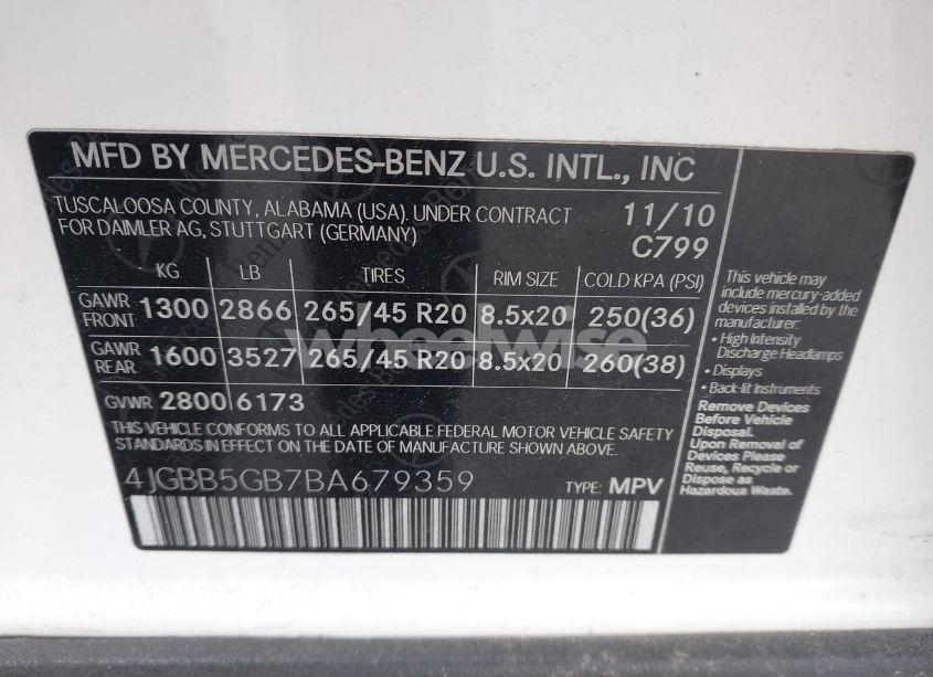 Photo 9 of 2011 Mercedes-benz Ml 350 (VIN 4JGBB5GB7BA679359)