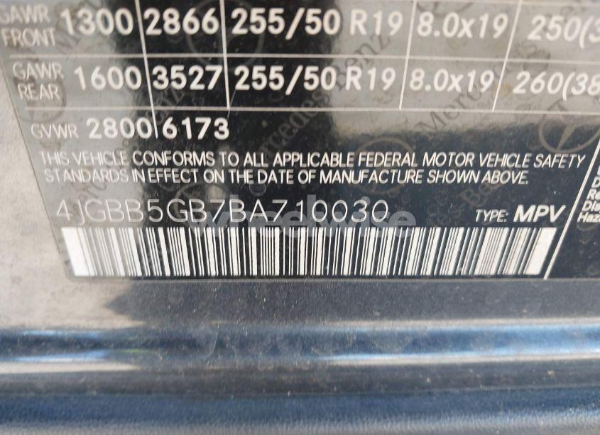 Photo 9 of 2011 Mercedes-benz Ml 350 (VIN 4JGBB5GB7BA710030)