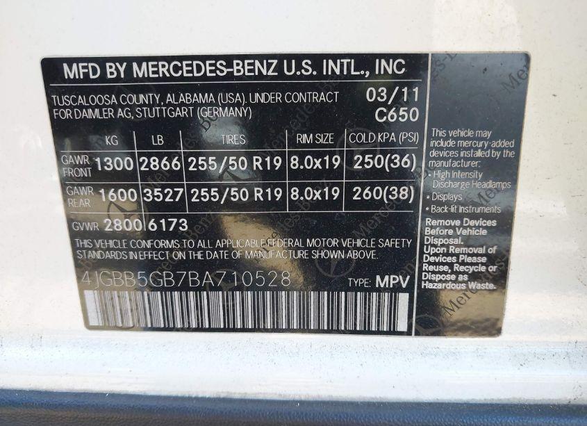 Photo 9 of 2011 Mercedes-benz Ml 350 (VIN 4JGBB5GB7BA710528)