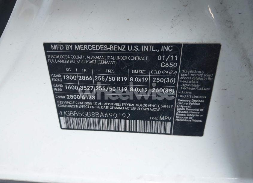 Photo 9 of 2011 Mercedes-benz Ml 350 (VIN 4JGBB5GB8BA690192)