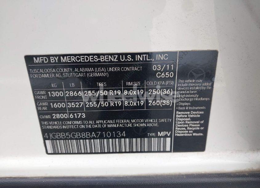 Photo 9 of 2011 Mercedes-benz Ml 350 (VIN 4JGBB5GB8BA710134)