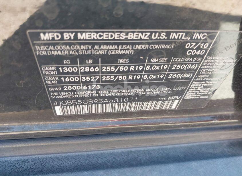 Photo 9 of 2011 Mercedes-benz Ml 350 (VIN 4JGBB5GB9BA631071)