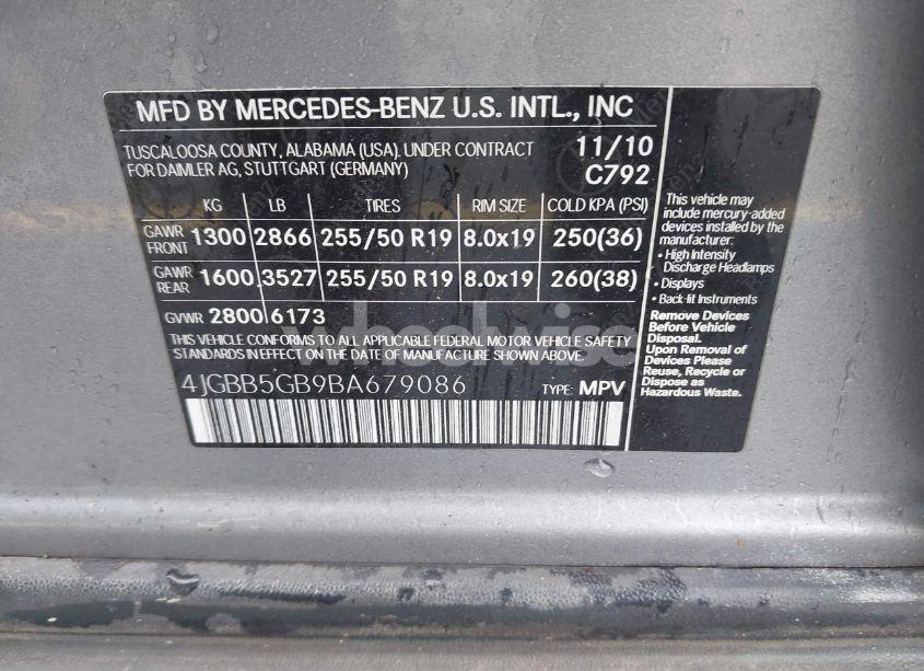 Photo 9 of 2011 Mercedes-benz Ml 350 (VIN 4JGBB5GB9BA679086)