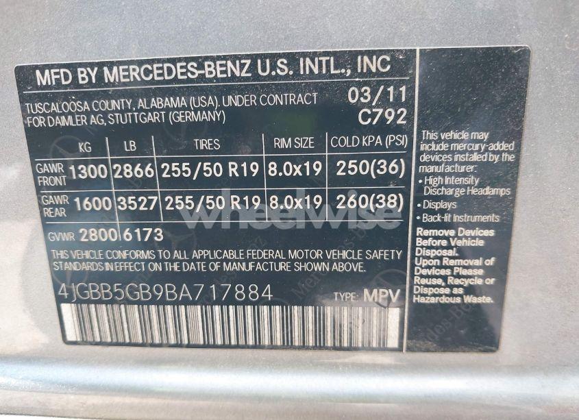 Photo 9 of 2011 Mercedes-benz Ml 350 (VIN 4JGBB5GB9BA717884)