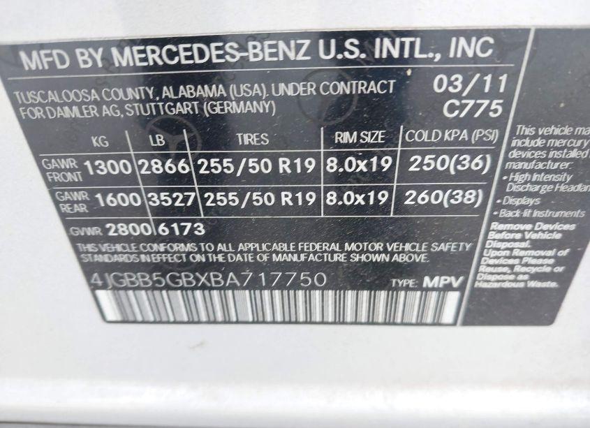 Photo 9 of 2011 Mercedes-benz Ml 350 (VIN 4JGBB5GBXBA717750)
