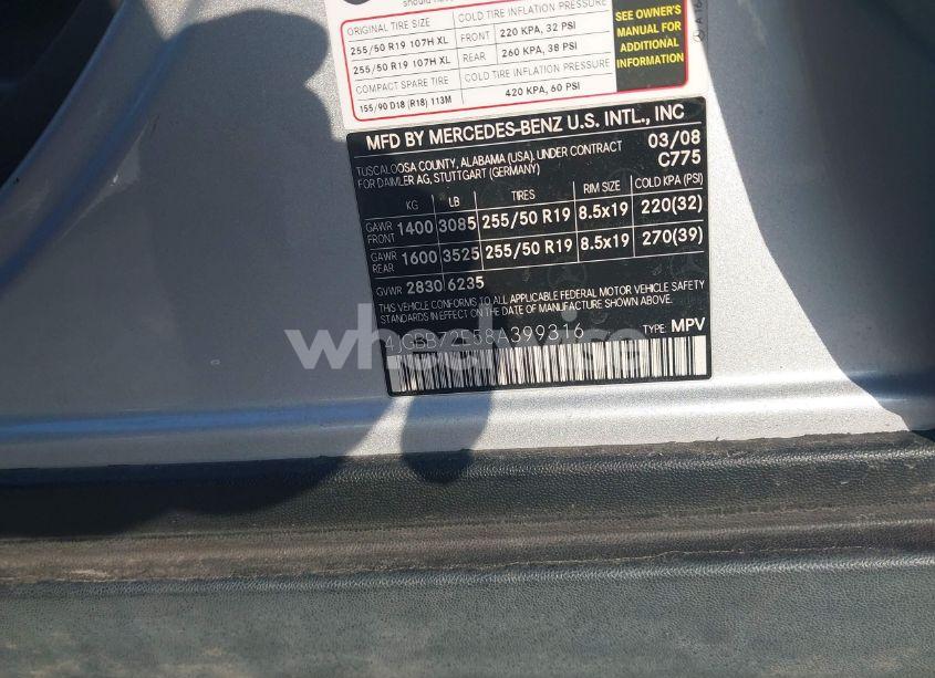 Photo 9 of 2008 Mercedes-benz Ml 550 4MATIC (VIN 4JGBB72E58A399316)