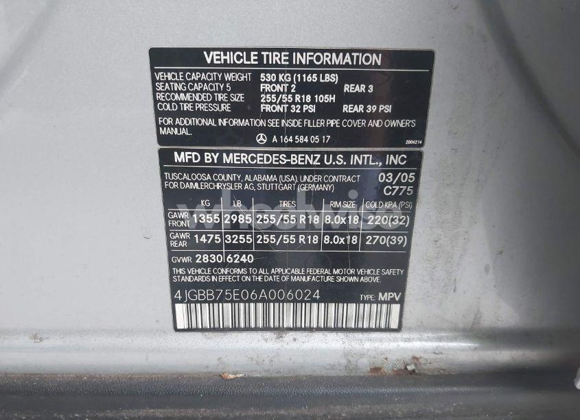 Photo 9 of 2006 Mercedes-benz Ml 500 4MATIC (VIN 4JGBB75E06A006024)