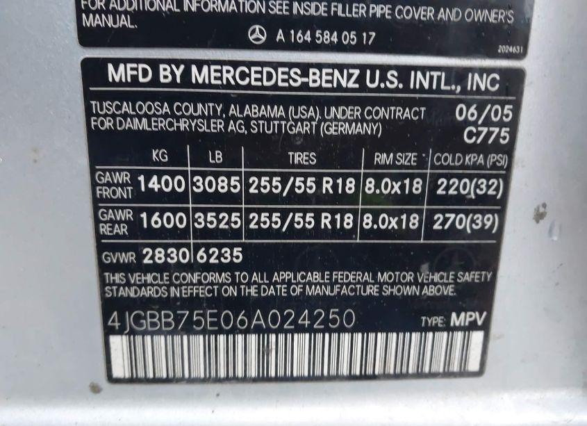 Photo 9 of 2006 Mercedes-benz Ml 500 4MATIC (VIN 4JGBB75E06A024250)