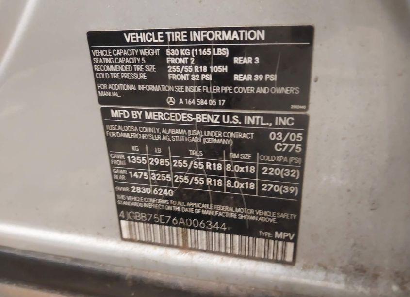 Photo 9 of 2006 Mercedes-benz Ml 500 4MATIC (VIN 4JGBB75E76A006344)