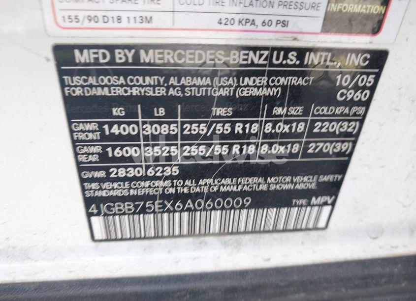 Photo 9 of 2006 Mercedes-benz Ml 500 4MATIC (VIN 4JGBB75EX6A060009)