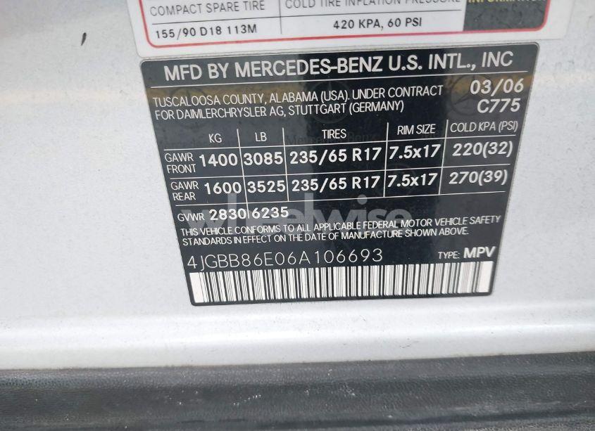 Photo 9 of 2006 Mercedes-benz Ml 350 4MATIC (VIN 4JGBB86E06A106693)