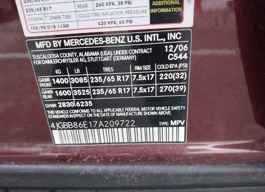 Photo 9 of 2007 Mercedes-benz Ml 350 4MATIC (VIN 4JGBB86E17A209722)