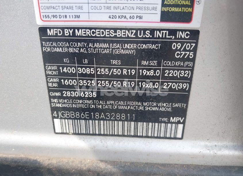 Photo 9 of 2008 Mercedes-benz Ml 350 4MATIC (VIN 4JGBB86E18A328811)