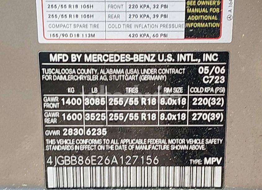 Photo 9 of 2006 Mercedes-benz Ml 350 4MATIC (VIN 4JGBB86E26A127156)