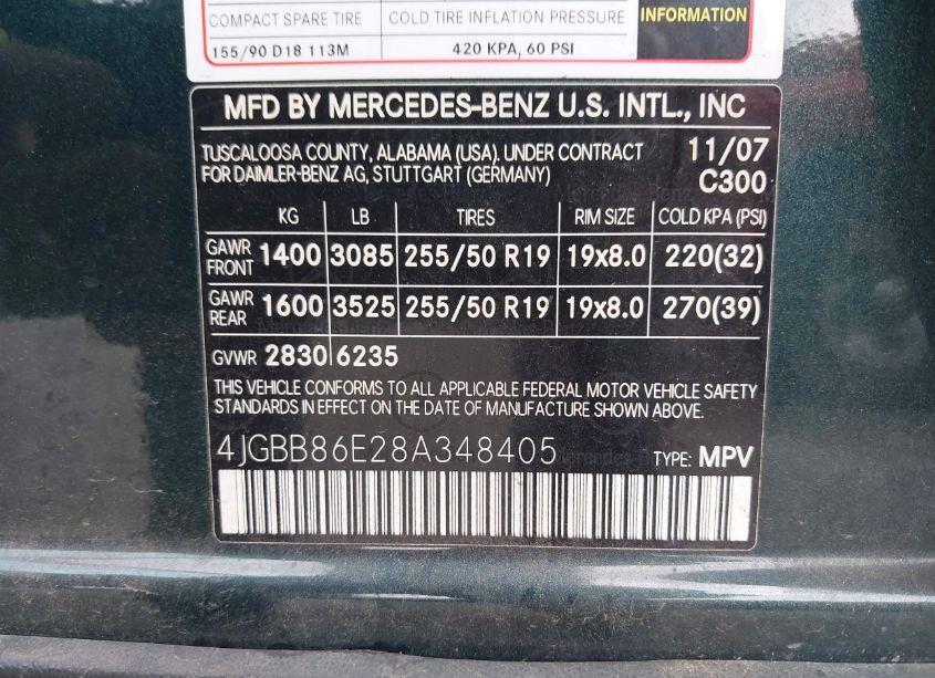 Photo 9 of 2008 Mercedes-benz Ml 350 4MATIC (VIN 4JGBB86E28A348405)