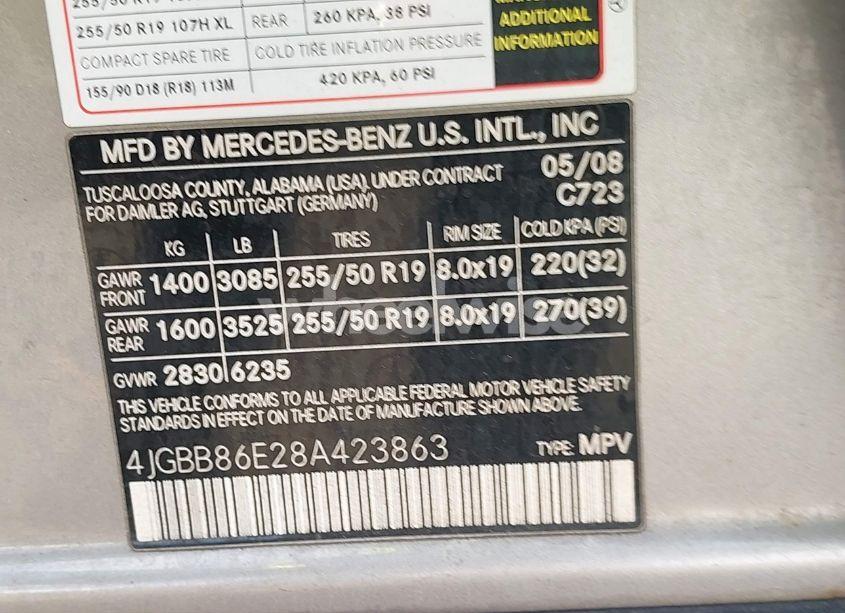 Photo 9 of 2008 Mercedes-benz Ml 350 4MATIC (VIN 4JGBB86E28A423863)