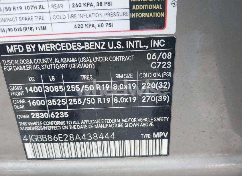 Photo 9 of 2008 Mercedes-benz Ml 350 4MATIC (VIN 4JGBB86E28A438444)