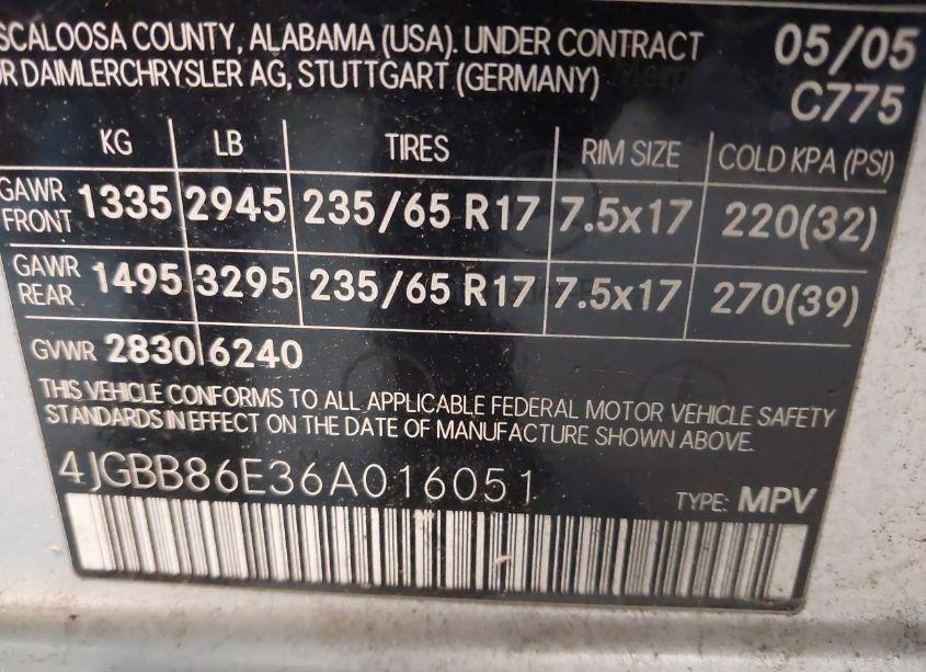 Photo 9 of 2006 Mercedes-benz Ml 350 4MATIC (VIN 4JGBB86E36A016051)