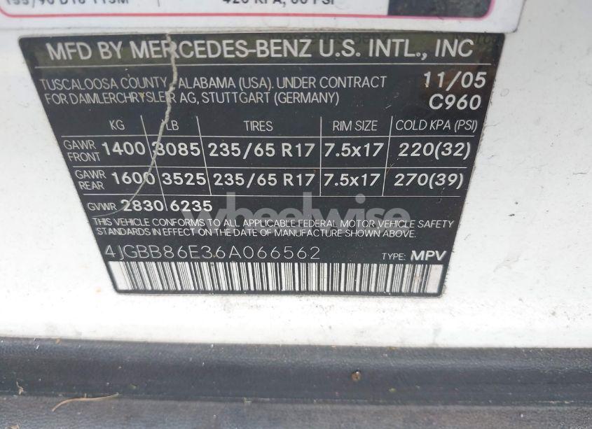 Photo 9 of 2006 Mercedes-benz Ml 350 4MATIC (VIN 4JGBB86E36A066562)